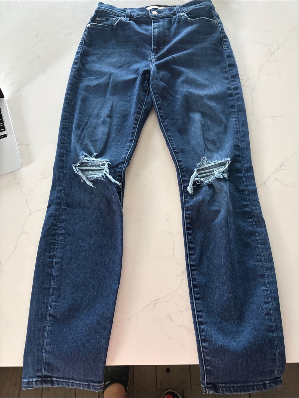 Women's Dark Blue Distressed Knee Jeans BY 7 FOR ALL MANKIND